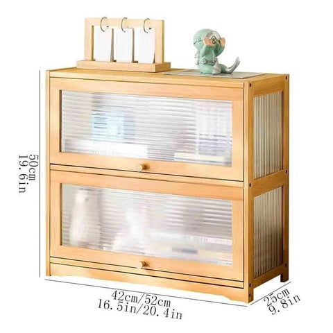 2 Tier Desktop Bookshelf With Transparent Flip Up Door Space Saving Storage Rack For Living Room Home Office And Study