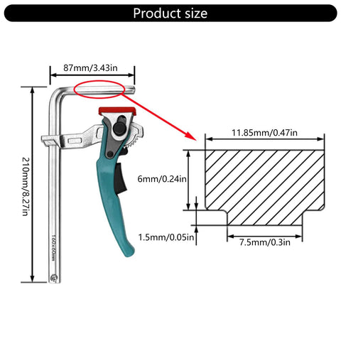Diagram of Beefy And Stable Bench Dog Hole Clamps For Woodworking Tables And Workbenches, showing dimensions and steel structure