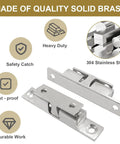 Stylish Solid Brass Cabinet Latches With Adjustable Ball Tension And Double Roller Catch Design For Closet Doors And Furniture, Easy Install Silver 4 Pack Kit, showing heavy duty design and rust-proof construction.