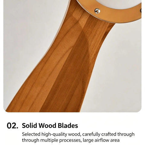 YPDJVLTI 106-132cm Ceiling Fans Lights LED Fandelier solid wood blades showcasing natural finish and large airflow area.