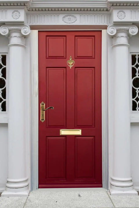Solid Brass Mail Slot With Interior Frame, Heavy Gauge Wrought Brass Construction, Polished Brass Finish, Size 13 Inches By 3.625 Inches on red door