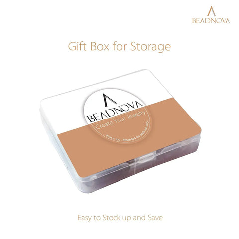 Clear plastic storage box with Beadnova label, ideal for organizing crafting supplies and jewelry-making materials.