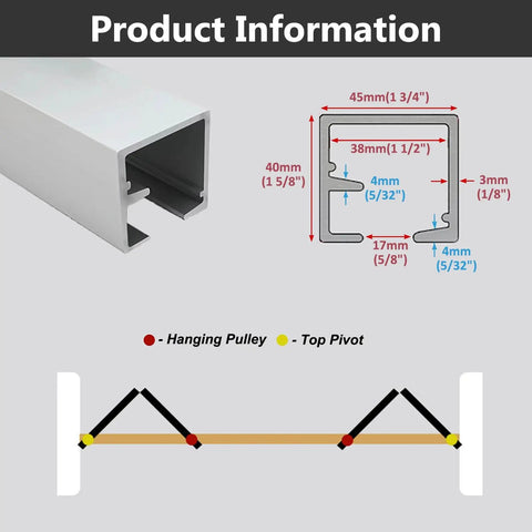 Heavy Duty Folding Sliding Door Rail Kit With Adjustable Barn Door Hardware Track dimensions and components diagram.