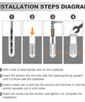 Installation steps diagram for M6 Drop In Anchors 25 Pack Zinc Plated Carbon Steel Solid Knurled Concrete Anchors