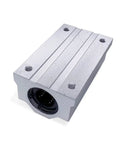 Linear Motion Bearing Slides for CNC Machines and 3D Printers, Compatible SCS6UU-SCS20UU and SCS8LUU-SCS13LUU, 1 Pc, Precision Tooling for Smooth, Accurate Travel in Pro-Grade Builds. silver aluminum linear bearing block with threaded holes for CNC and 3D printer use