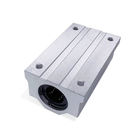 Linear Motion Bearing Slides for CNC Machines and 3D Printers, Compatible SCS6UU-SCS20UU and SCS8LUU-SCS13LUU, 1 Pc, Precision Tooling for Smooth, Accurate Travel in Pro-Grade Builds. silver aluminum linear bearing block with threaded holes for CNC and 3D printer use