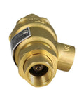 Close-up of brass backflow preventer valve with 1/2 in FIP connections for hydronic heating
