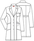 Contemporary Fit Women's 37 Inch Twill Fitted Lab Coat With Notched Lapels And Button Front In White Long Length Built For Durability
