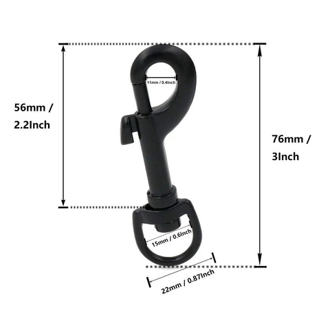 Built Tough Swivel Bolt Snap Hooks With D Ring Ends Rock Solid Lobster Claw Trigger Clips For Handbags Purses Knitting And Leatherwork Matte Black size 76mm with measurements
