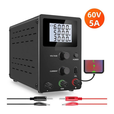 Lab Bench Power Supply 30V 10A 300W Workhorse With 4 Digit LED Display Dual Knob Control USB 5V 2A Charge Port Auto Cooling Fan