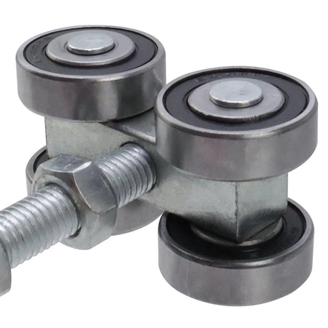 Close-up of Four Wheel Trolley Assembly For Box Rail Hanger System With Silent Stable Rollers And M12 Bolts, Pack Of 2
