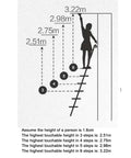 Illustration of a ladder showing reach heights for Black Sliding Barn Door Kit With Rolling Ladder Hardware Full Track Set For Library.