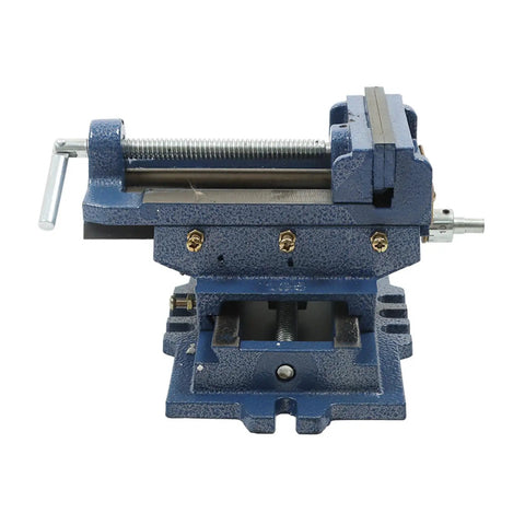 Cross Slide Vise Drill 5 Inch 2 Way XY Heavy Duty Clamp for Metal Milling and Drilling Machines Blue Precision Workholding Vise With Dual Handles for Accurate X and Y Axis Movement and Secure Clamp, blue cast iron vise