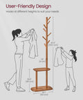 Freestanding Coat Rack With Eight Hooks And Storage Shelf, Tall Hallway Organizer For Coats Hats Bags, in caramel brown with user-friendly design