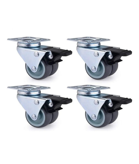 Pack Of 4 2-Inch Flat Double-Row Swivel Casters With Brakes Rubber Silent Wheels for furniture and light industrial carts