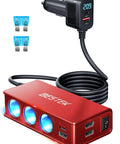 Rig Certified 148W Nine Port Cigarette Lighter Splitter With Pd 30W Qc 3.0 Fast Charge Hub for safe travel charging