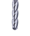 Side view of SpeTool 4-flute ball nose end mill, solid carbide, 1/4 in shank, 3 in length