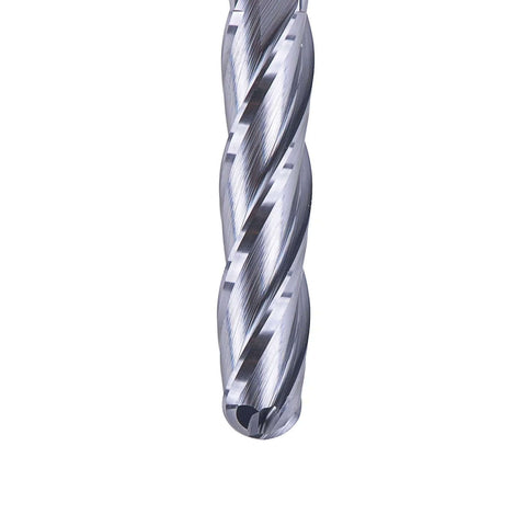 Side view of SpeTool 4-flute ball nose end mill, solid carbide, 1/4 in shank, 3 in length