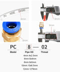 Heavy Duty Polyurethane Air Hose 10 Meter Pneumatic Tube for Air Compressors Sizes 4mm to 16mm Flexible Ideal for Garage Workshop and Auto Repair Jobs Seeking Durable Gear That Handles Pressure Like a Boss Without Leaking or Breaking Down Often., 8mm hose size and fitting measurements shown