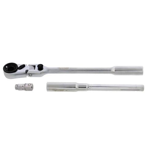 Flex Head Ratchet To T Handle Wrench 3 Piece Set One Quarter Inch Drive Small Ratchet Kit on white background