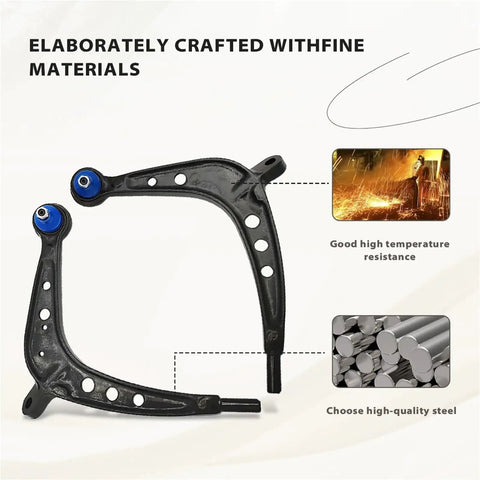12 Pieces Front Lower Control Arm Ball Joint Tie Rod Bushing Kit Beefed Up Replacement Set Compatible With BMW E46 3 Series 325Xi 330Xi 2001 2005 For Smoother Handling And Quiet Ride, showing two black control arm components with high-temperature resistance and high-quality steel.