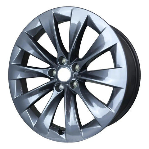 Slick Sturdy Road Ready 19 By 8 Inch Alloy Wheel For Tesla Model S Rims Oem Refurbished Charcoal Slipstream Design, front view.