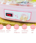 Five Layer Electric Food Dehydrator With Adjustable Shelves For Home Fruit Vegetable And Meat Jerky Drying Countertop Appliance controls and temperature settings.