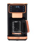 Heavy Duty 12 Cup Dual Brew Coffee Maker Built For Hot And Cold Brewing with digital display and glass carafe in sleek black.
