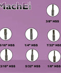 Seven Piece Hex Rotary Broach Punch Set In Inch Sizes From One Eighth Inch To Three Eighth Inch, Premium High Speed Steel HSS Displayed
