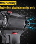 Rechargeable Cordless Drill And Electric Screwdriver Set Featuring 25 Plus 1 Torque Adjustments showing motor cooling features and heat dissipation.