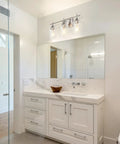 Bathroom with Three Light Brushed Nickel Vanity Light For Bathroom Over Mirror Glass Wall Mount Dimmable Modern Vanity Lighting
