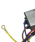 Close-up of Heavy Duty 100W LED Driver with wires, showcasing durable build and waterproof connections for outdoor use.