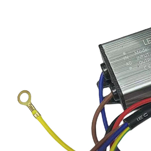 Close-up of Heavy Duty 100W LED Driver with wires, showcasing durable build and waterproof connections for outdoor use.