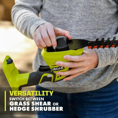User demonstrating quick swap feature on Heavy Duty 18V Cordless Grass Shear And Shrubber Trimmer for versatile use.