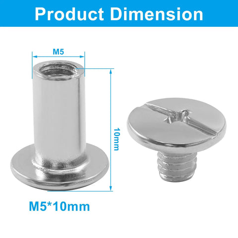 Straight Up Solid Chicago Screws 30 Pack M5 X 10mm Phillips Head Binding Rivets In Clean Silver Finish dimensions and details.