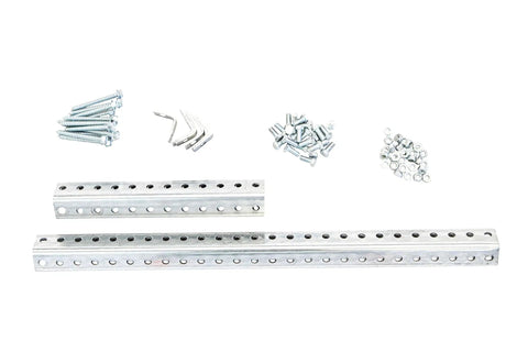 Overhead Garage Storage Rack 2 Feet By 4 Feet Heavy Duty Ceiling Rack Wall Mounted Frame Kit Only With 12 To 26 Inch Vertical Drop 13 Gauge Galvanized Steel 300 Pound Capacity Made In USA components including steel bars and hardware
