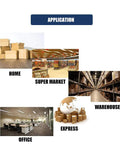 Image showing various applications of packing tape: home, supermarket, warehouse, office, and express delivery settings with boxes.