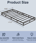 Heavy Duty Twin Bed Box Spring With Noise Free Metal Frame And Thick Fabric Cover For Memory Foam And Innerspring Mattresses Quick Snap Together Assembly Low Riser Sleep Game Changer dimensions 74.8" L x 38" W x 5" H