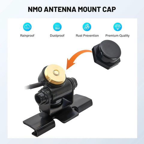 Beefy Dual Band Ham Radio Antenna For Vehicle with NMO lip mount bracket and rain cup on display
