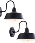 Dusk To Dawn 10 Inch Gooseneck Outdoor Wall Light Black Exterior Barn Light Fixture With White Accent Farmhouse Porch Sconce Photocell Sensor Auto On Off For House, side view of two lights