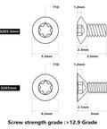Technical diagram showing the 60 Pcs 6 32 Flat Head Screws Kit For Red Dot Sights, Tough Alloy Steel Hardened Grade 12.9 Black Finish.