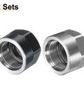 Premium 4Pc ER11A M14 Collet Clamping Nuts With Dynamic Balance Holes 40Cr Alloy Steel For CNC Lathes And Milling Tool Holders Built Tough showing two sets of black and silver hex nuts.