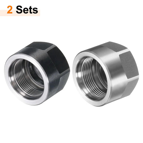Premium 4Pc ER11A M14 Collet Clamping Nuts With Dynamic Balance Holes 40Cr Alloy Steel For CNC Lathes And Milling Tool Holders Built Tough showing two sets of black and silver hex nuts.