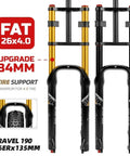 26 Inch Fat Bike Suspension Fork With 4.0 Inch Tire Clearance, 160mm Travel, Rebound Adjustable, Manual Lockout, Straight Double