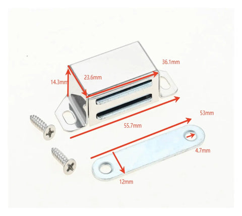 Heavy Duty Magnetic Cabinet Catch Set for Cupboard, Closet and Drawer Doors, Concealed Stainless Steel Latch dimensions