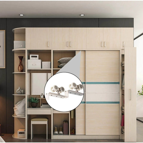 Heavy Duty 2 Piece 4 Wheel Metal Sliding Track Wheel Set With Hanger And Ball Bearing Pulleys For Wardrobe Closet Barn Doors