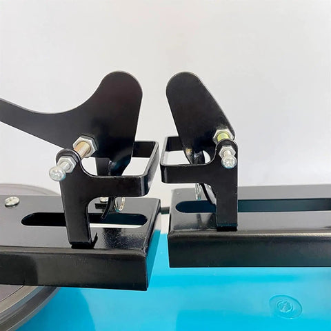 Close-up of the Centripetal Force Demonstrator Hands On Teaching Aid For Circular Motion Lab Gear components on a blue base.