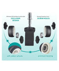 Heavy Duty Two Inch Twin Wheel Caster Set For Office Chairs Featuring Silent TPR Rubber Wheels and Quick 11 Millimeter Stem Mount displayed with components.