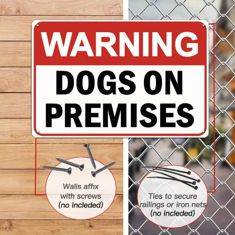 Dog On Premises Warning Sign Rugged 8x12 Inch Metal Yard Gate Decor Weatherproof Tin Plaque For Home Farmhouse Fence Outdoor Business Warehouse Use Waterproof And UV Resistant With Pre Drilled Holes For Easy Hanging.