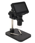 Pro Grade Digital Welding Microscope With 4.3 Inch IPS Screen, 16MP Sensor, 1080P Clarity, 1600X Magnification For Ultra Clear Enlarged Viewing, HD Multimedia Interface, Perfect For Metal Work, Electronics, And Precision Inspection. black bench-top digital microscope with stand and base